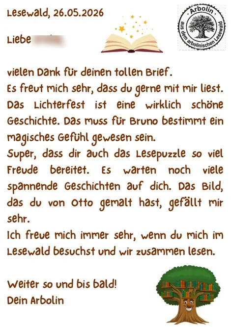 Antwortbrief von Arbolin