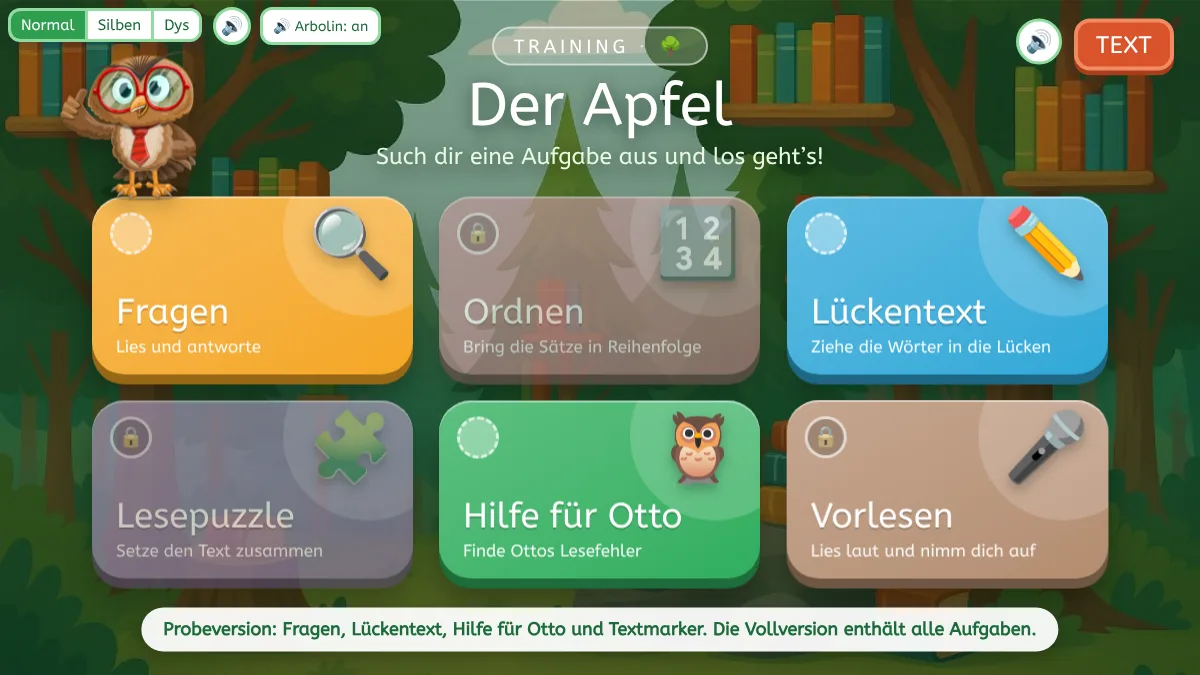Digitales Lesetraining zur Geschichte Der Apfel