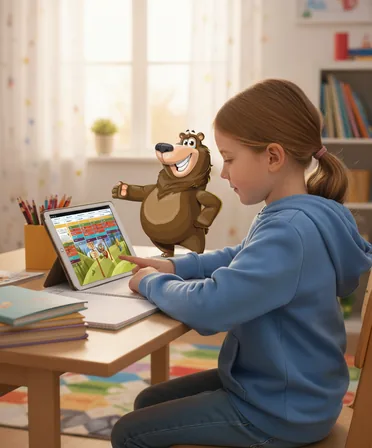 Mädchen lernt allein mit dem Tablet
