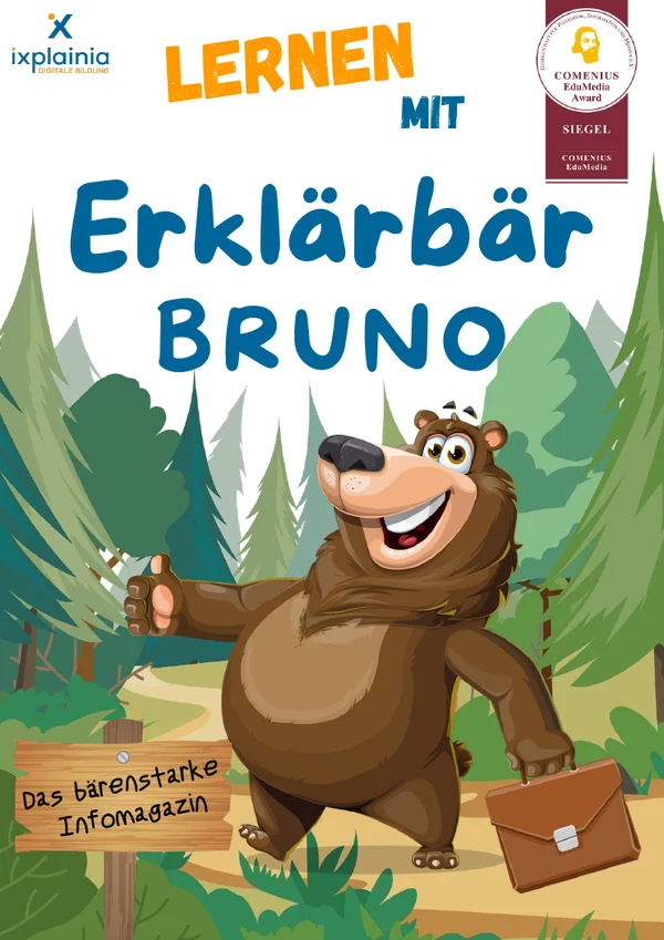 Titelseite: Lernen mit Erklärbär Bruno – Das bärenstarke Infomagazin