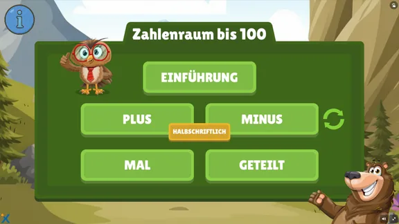 Auswahlmenü Zahlenraum bis 100
