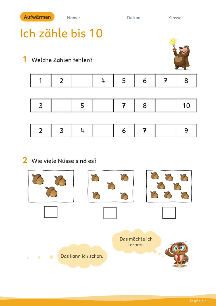 Aufwärmen: Ich zähle bis 10